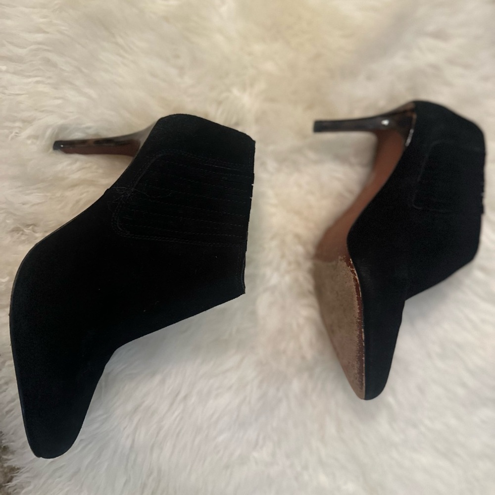 COACH Dovelyn Booties Black Suede Tortoise Spike Heel Pull On Shoes Womens 9B - Picture 8 of 12